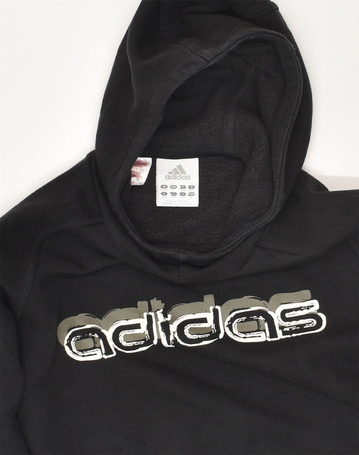 ADIDAS Boys Graphic Hoodie Jumper 13-14 Years Black Cotton | Vintage Adidas | Thrift | Second-Hand Adidas | Used Clothing | Messina Hembry 
