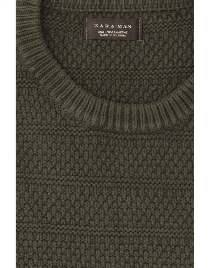 Zara Herre sweater med rund hals, stor grøn