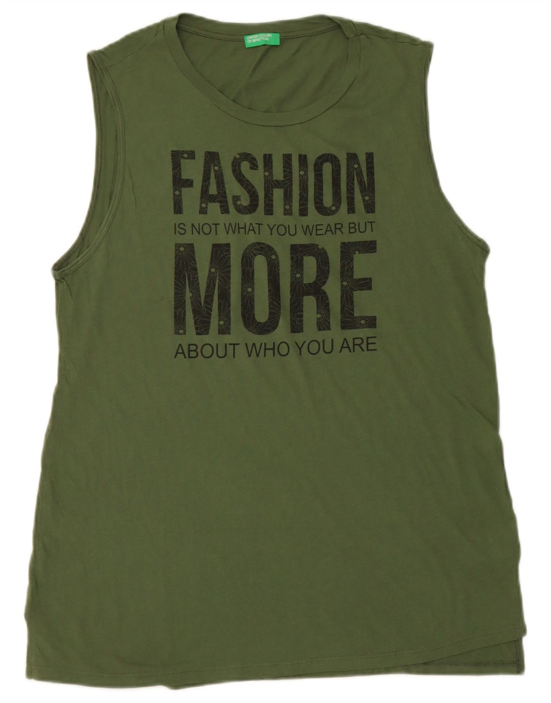 BENETTON Mens Graphic Vest Top Medium Green Cotton