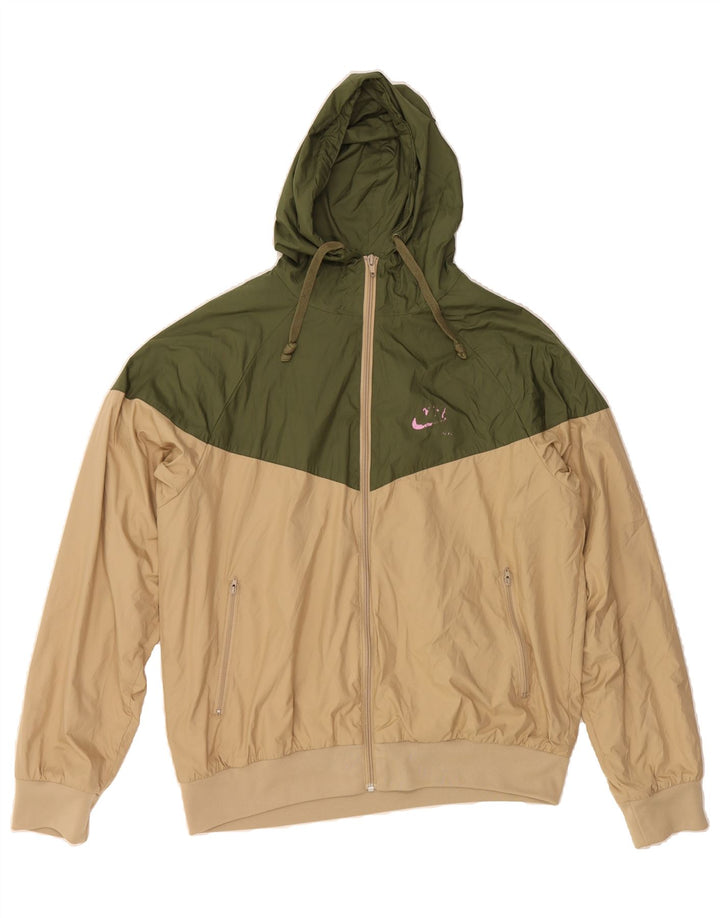 NIKE Mens Hooded Rain Jacket UK 38 Medium Green Colourblock Polyester Vintage Nike and Second-Hand Nike from Messina Hembry 