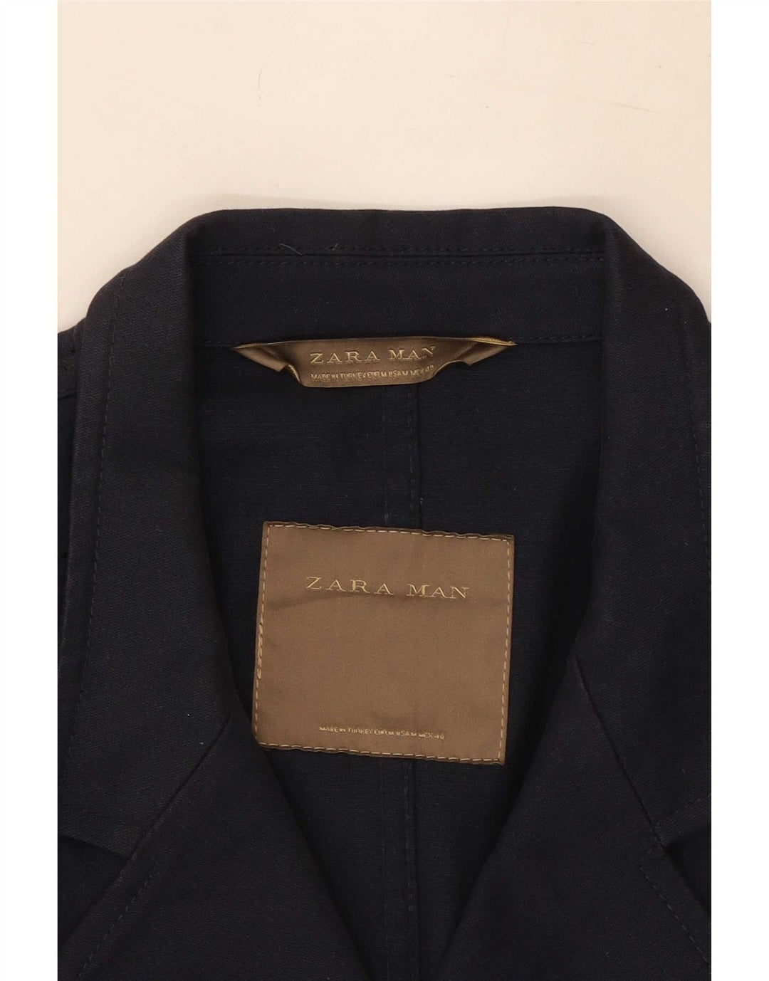 Zara Herre Double Breasted Blazer Jacket UK 38 Medium Navy Blue Bomuld