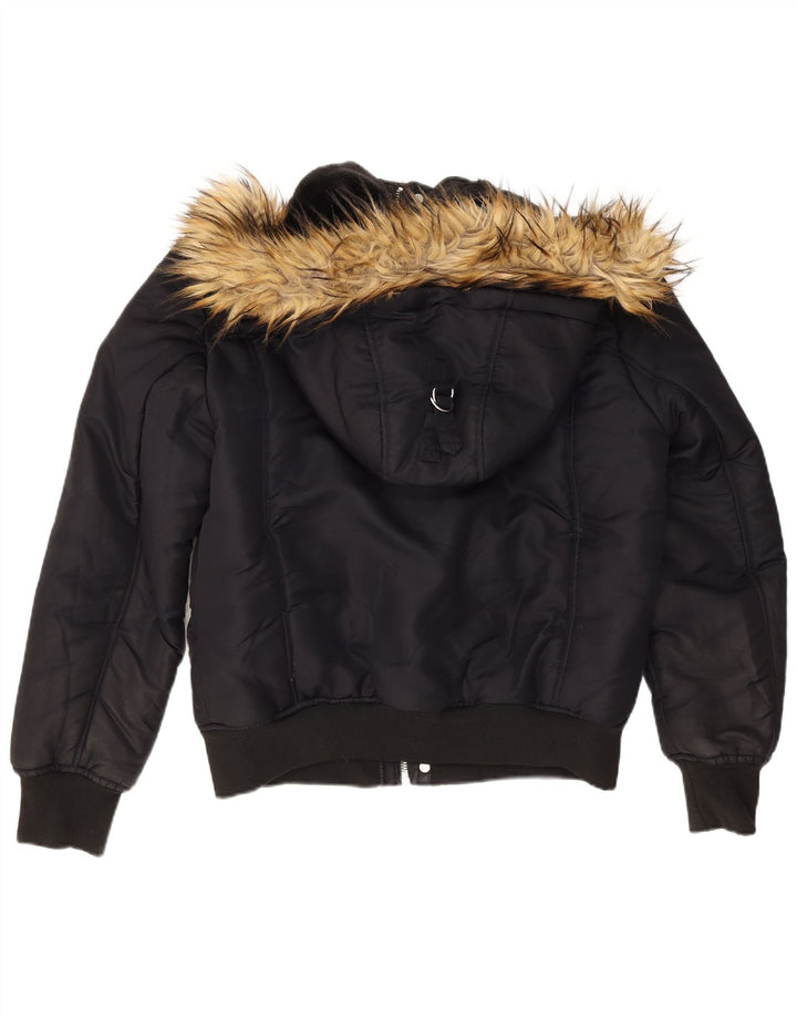 Zara Herre Hooded Bomber Jacket UK 40 Large Navy Blue Polyester
