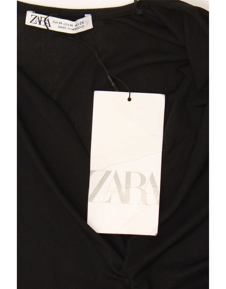 Zara Dame Langærmet Bluse Top UK 12 Medium Sort Polyester