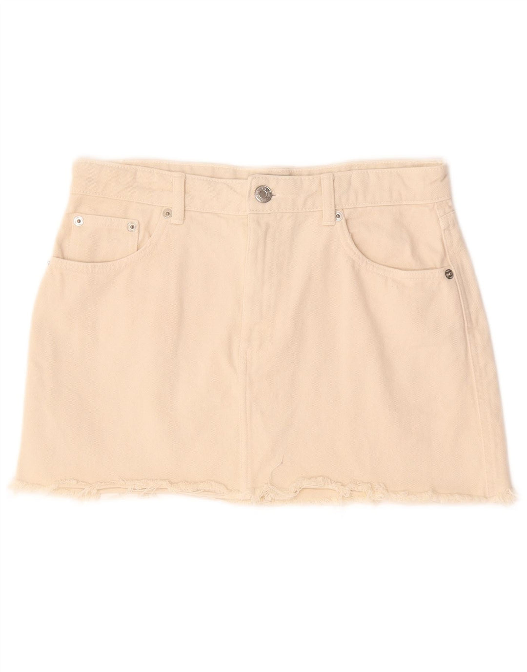 Zara Dame Mini Denim Nederdel Stor W30 Beige Bomuld