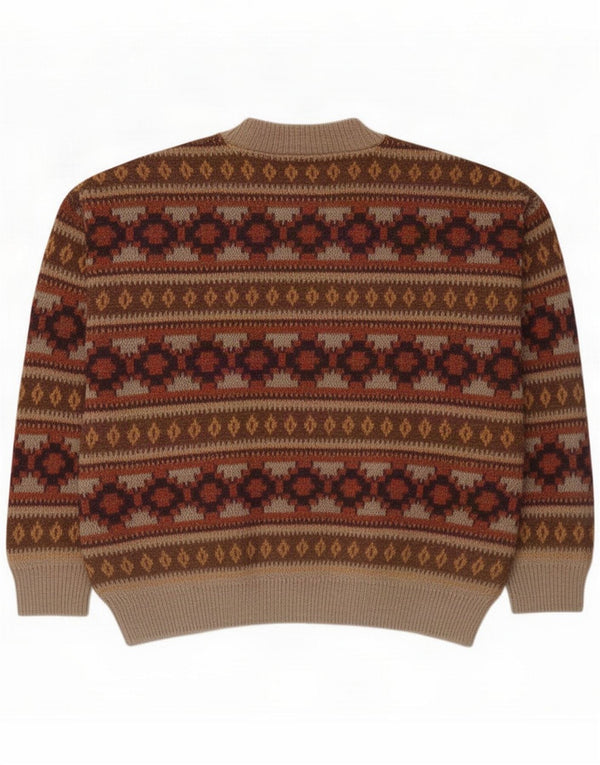Vintage Herre sweater med rund hals XL Brun Geometrisk Akryl