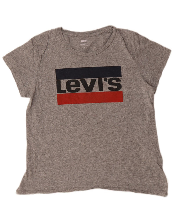Levi's Grafisk T-shirt top til kvinder UK 14 Mellemgrå flækket bomuld