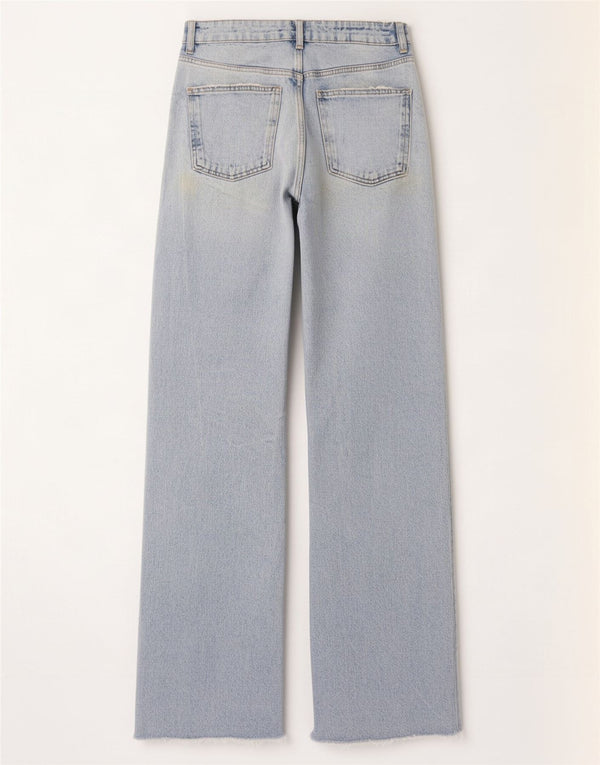 Zara Dame Distressed Straight Jeans EU 40 Medium W30 L34 Blå Bomuld