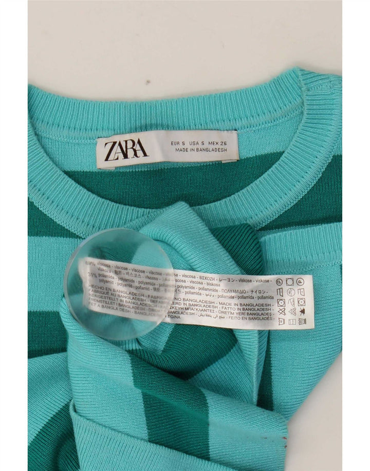Zara Womens Crop Vest Top UK 8 Lille blå stribet viskose
