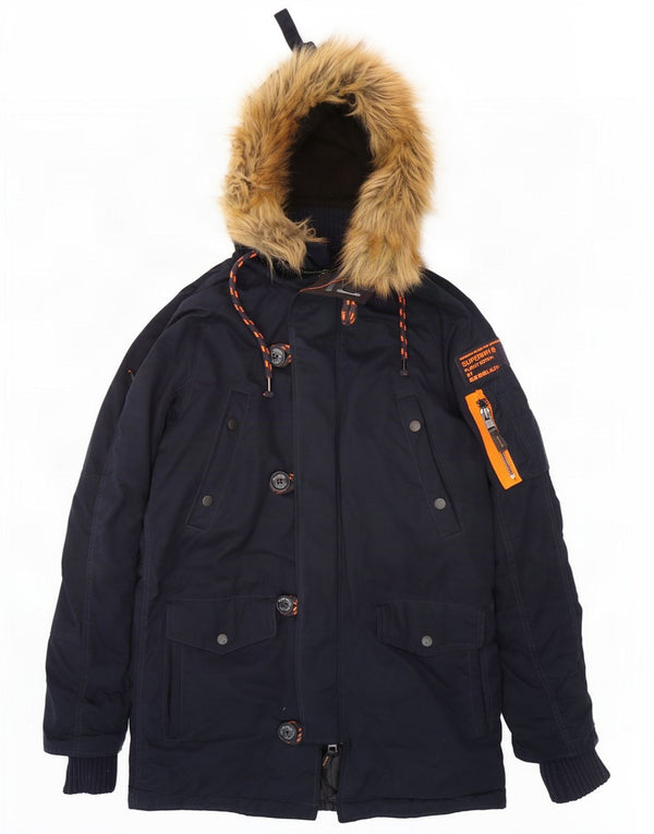 Superdry Herre The windparka Hooded Parka Jacket UK 36 Small Navy Blue