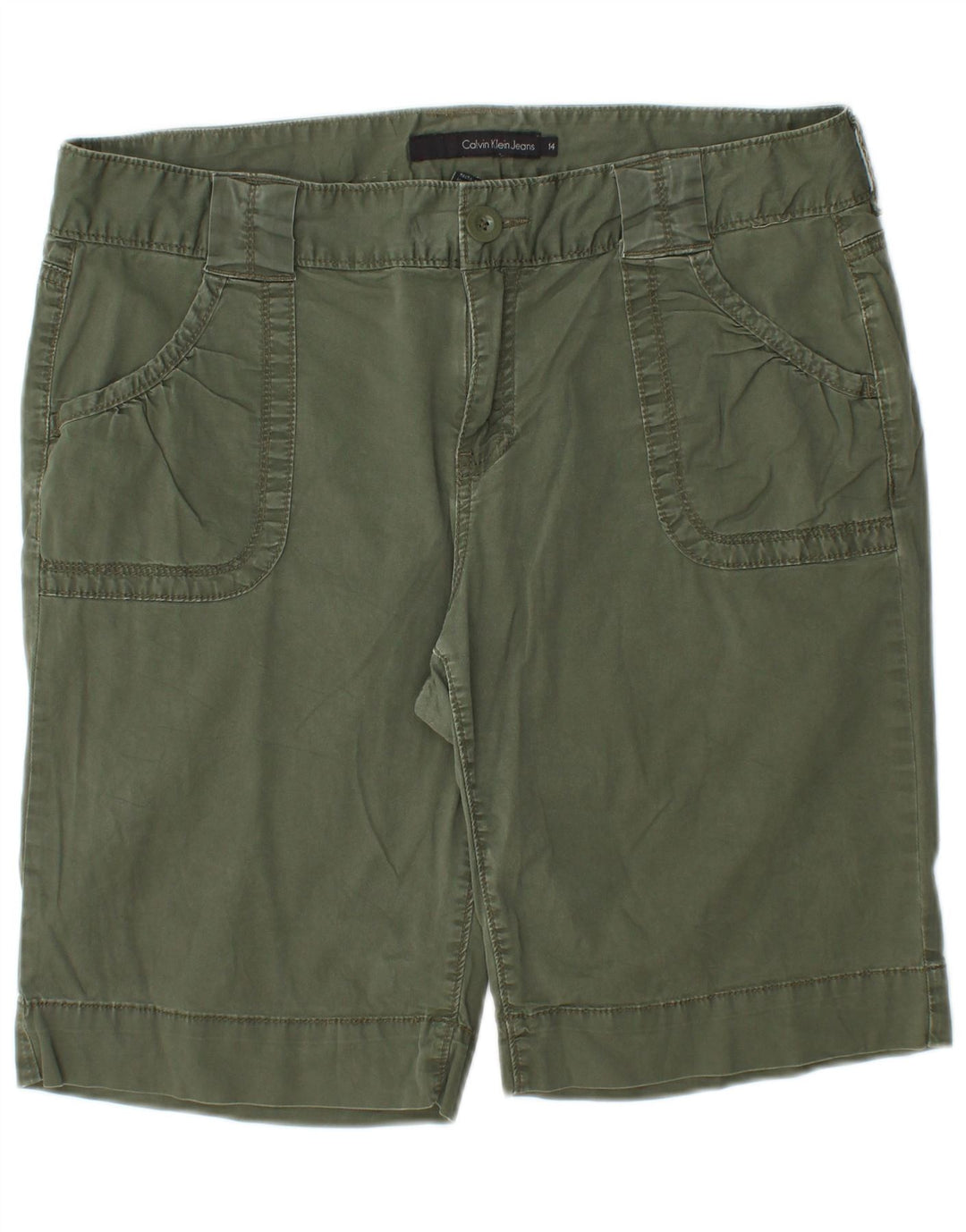 CALVIN KLEIN Kvinder Casual Shorts US 14 XL W34 Khaki Bomuld