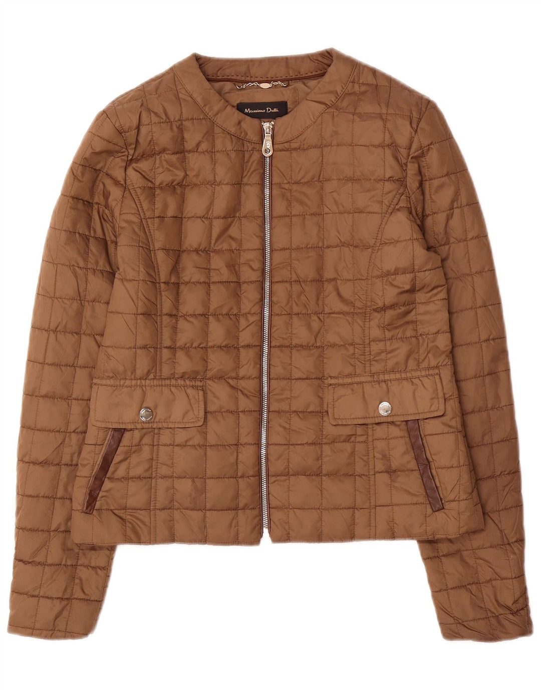 Massimo Dutti Dame Quiltet Jakke UK 12 Medium Brun Polyester