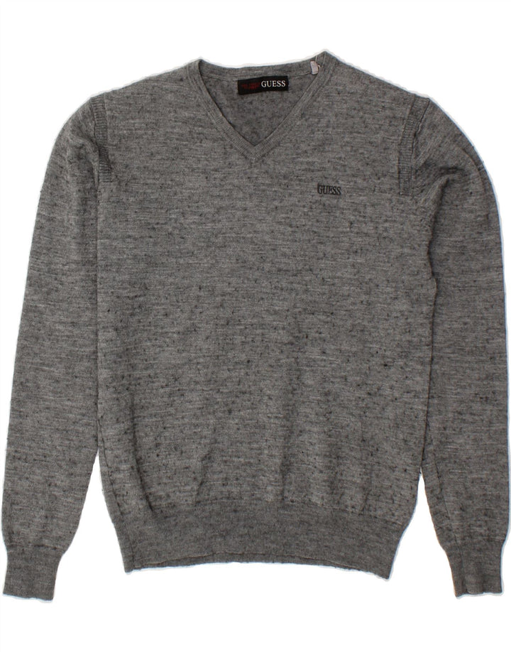 GUESS Mens V-Neck Jumper Sweater XS Grey Flecked Vintage Guess and Second-Hand Guess from Messina Hembry 