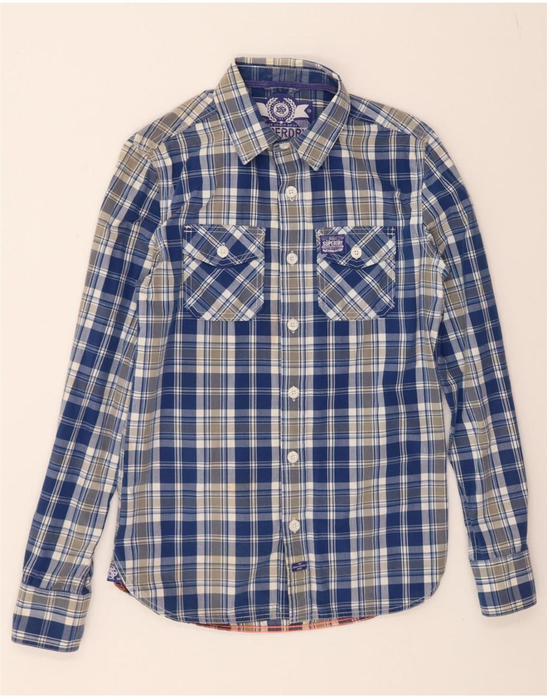 SUPERDRY Mens Shirt Small Blue Check Cotton Vintage Superdry and Second-Hand Superdry from Messina Hembry 