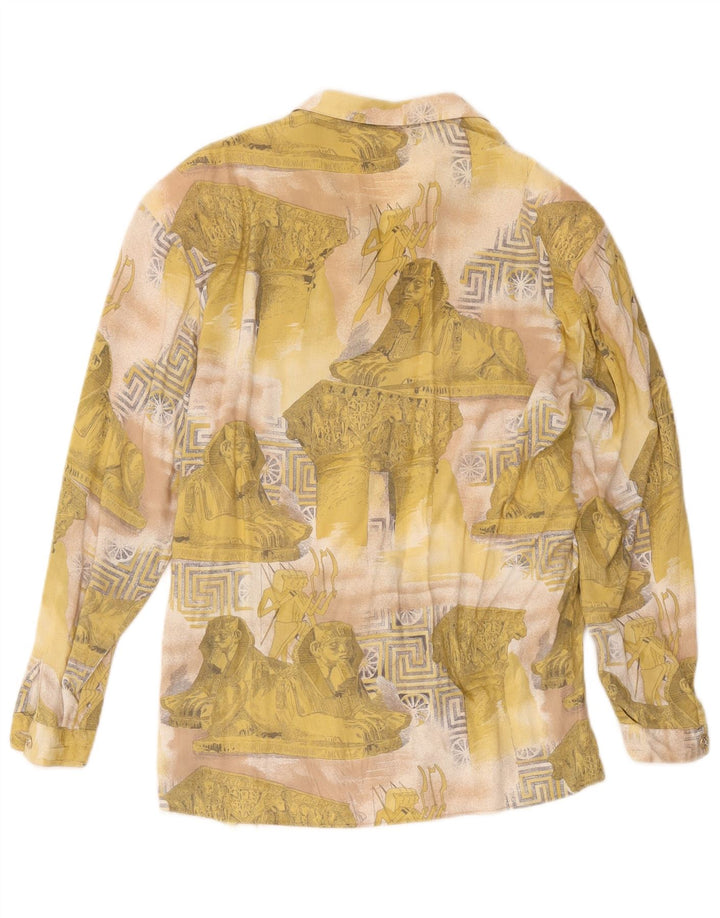 Vintage kvinders abstrakt mønster skjorte bluse UK 16 Large Yellow