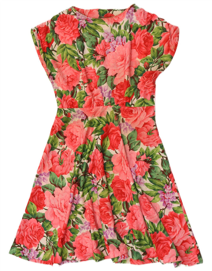 Vintage Kvinder A-Line Kjole UK 12 Medium Multicolored Floral