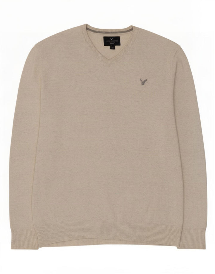 American Eagle Outfitters Herre V-hals sweater Medium Beige Flecked