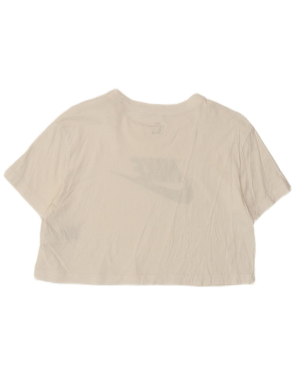 Nike Dame Crop Graphic T-Shirt Top UK 14 Medium White Bomuld