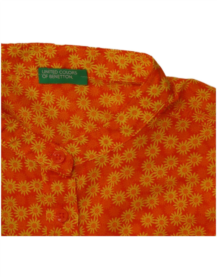BENETTON skjortebluse til kvinder UK 12 Medium Orange Floral
