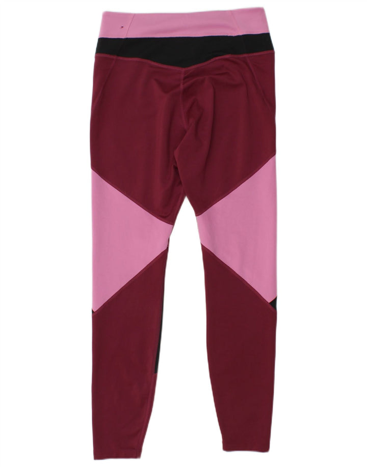 NIKE Dame Dri Fit Leggings UK 14 Medium Burgundy Colourblock Polyester