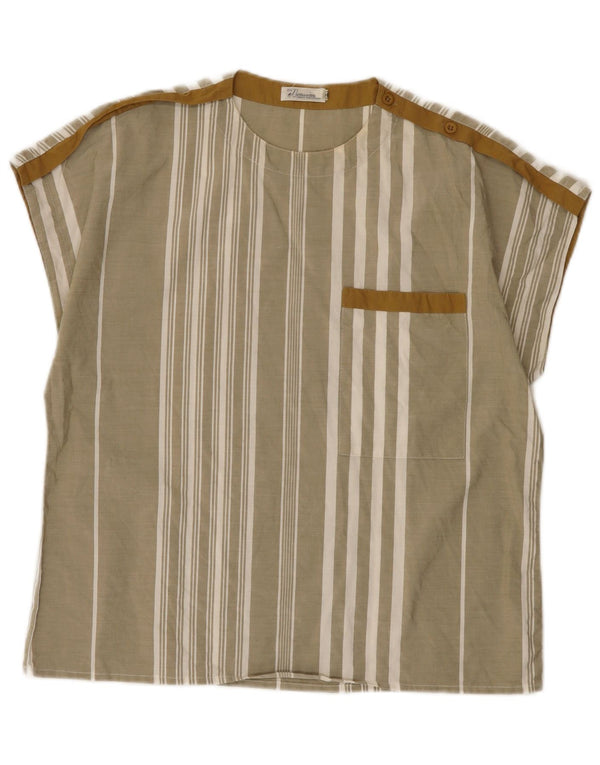 Vintage damebluse top EU 40 Medium Khaki stribet bomuld