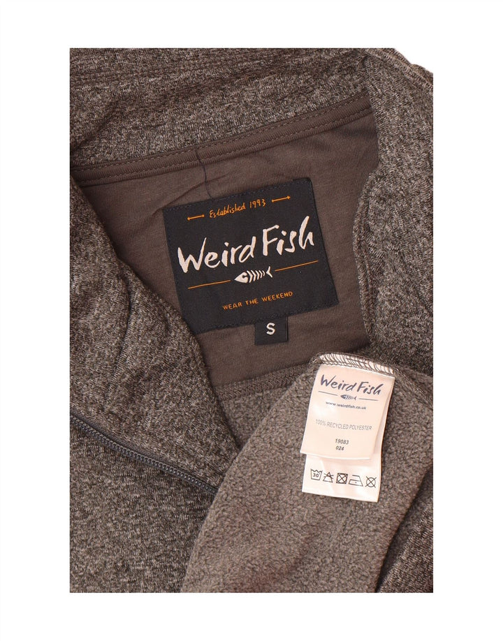 WEIRD FISH Mens Zip Neck Fleece Jumper Small Grey Polyester