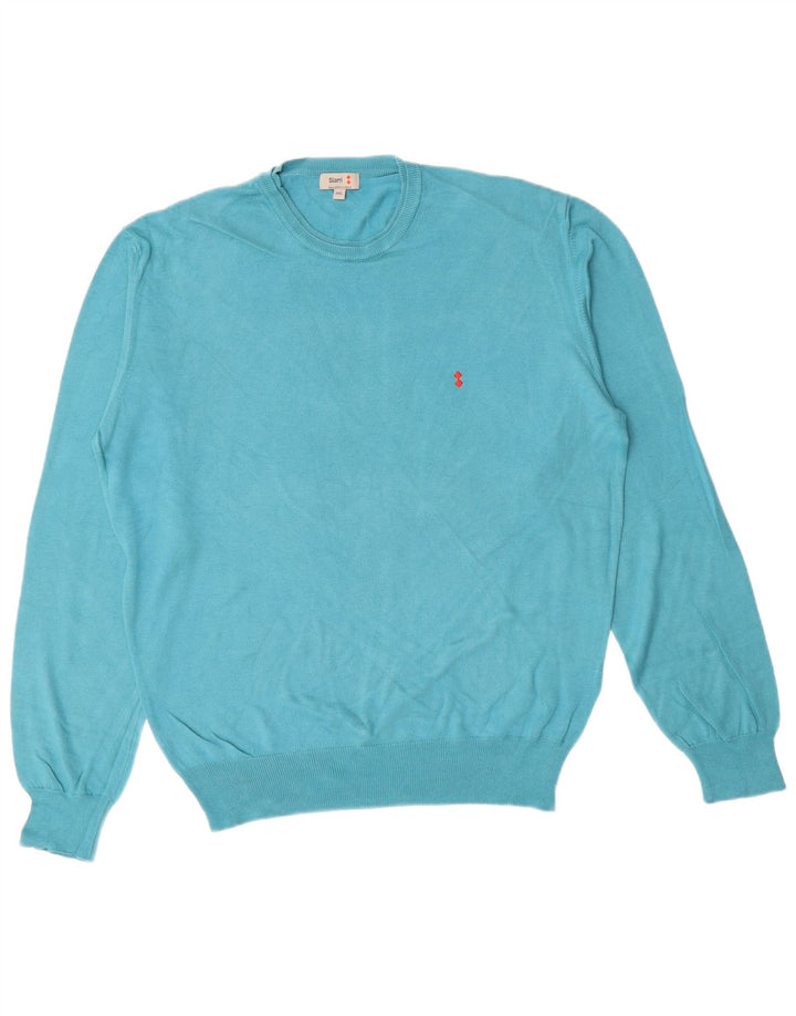 SLAM Mens Crew Neck Jumper Sweater 3XL Turquoise Cotton