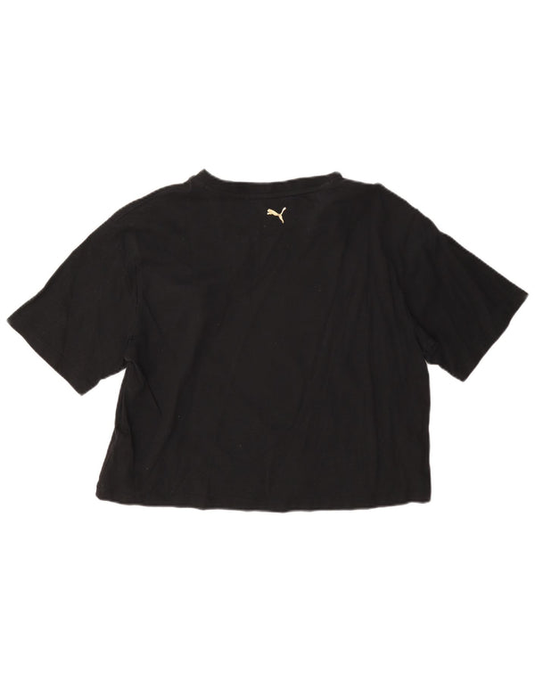 Puma Dame Crop Grafisk T-Shirt Top UK 14 Medium Sort Bomuld