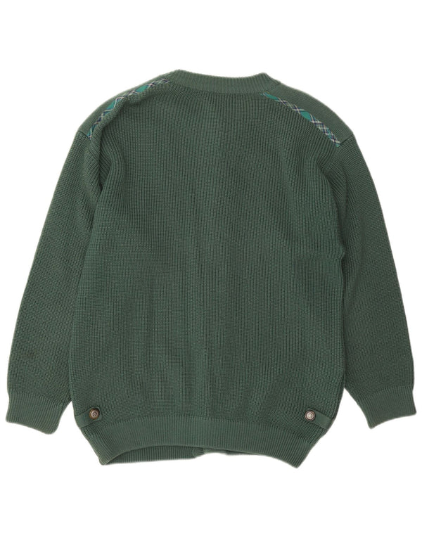 Vintage Herre Loose Fit Cardigan Sweater IT 50 Medium Green Virgin Wool