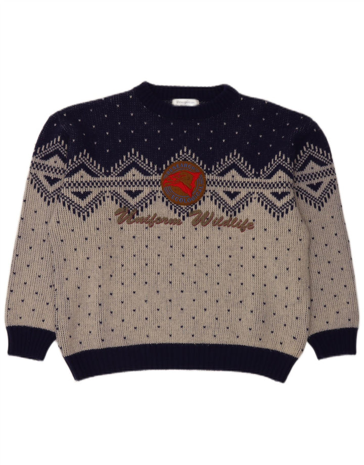 Uniform Herre grafisk rund hals sweater stor marineblå Fair Isle