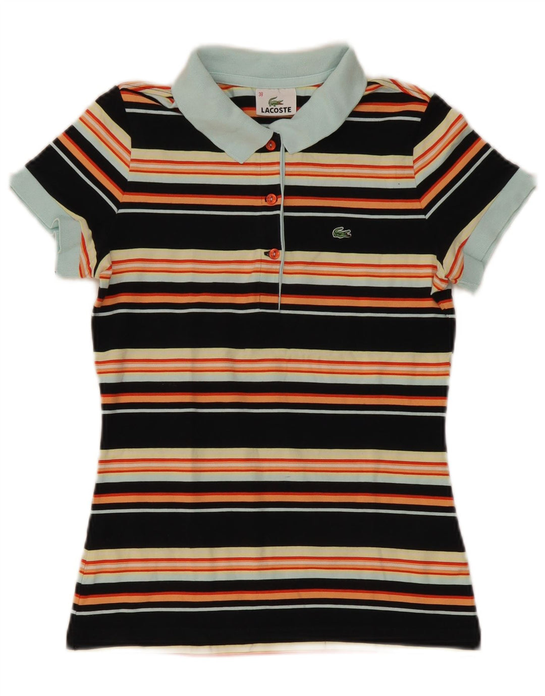 Lacoste Dame Polo Shirt Størrelse 38 Medium Sort Stribet Bomuld