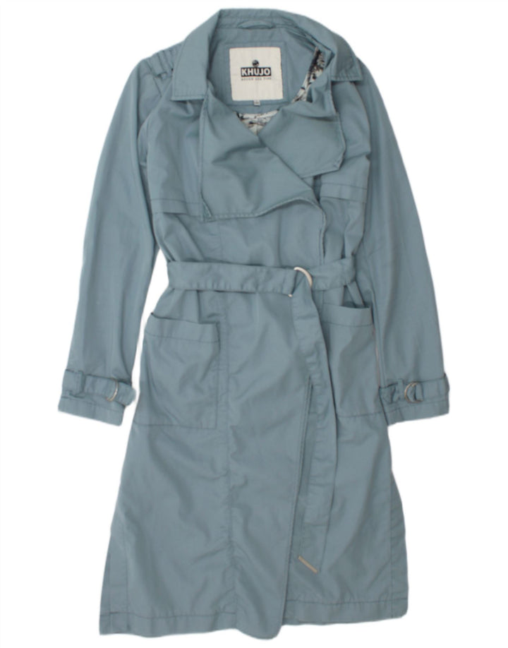 KHUJO Trench Coat til kvinder UK 10 Lille blå bomuld