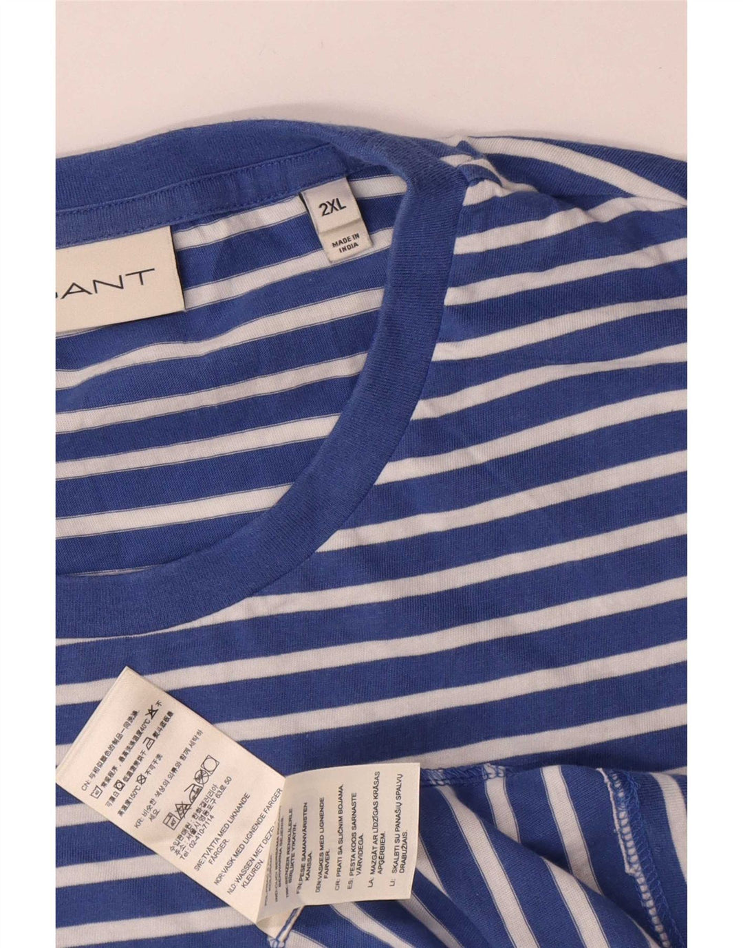 Gant Mens T-Shirt Top 2XL Blue Striped Cotton