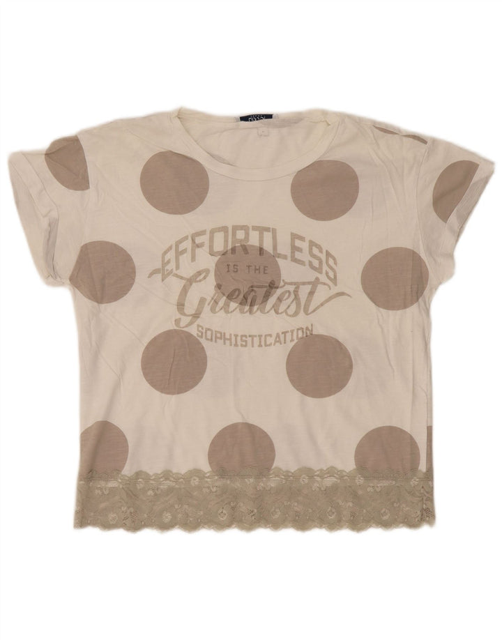 Liu Jo Grafisk T-shirt top til kvinder UK 12 Medium Beige Plettet