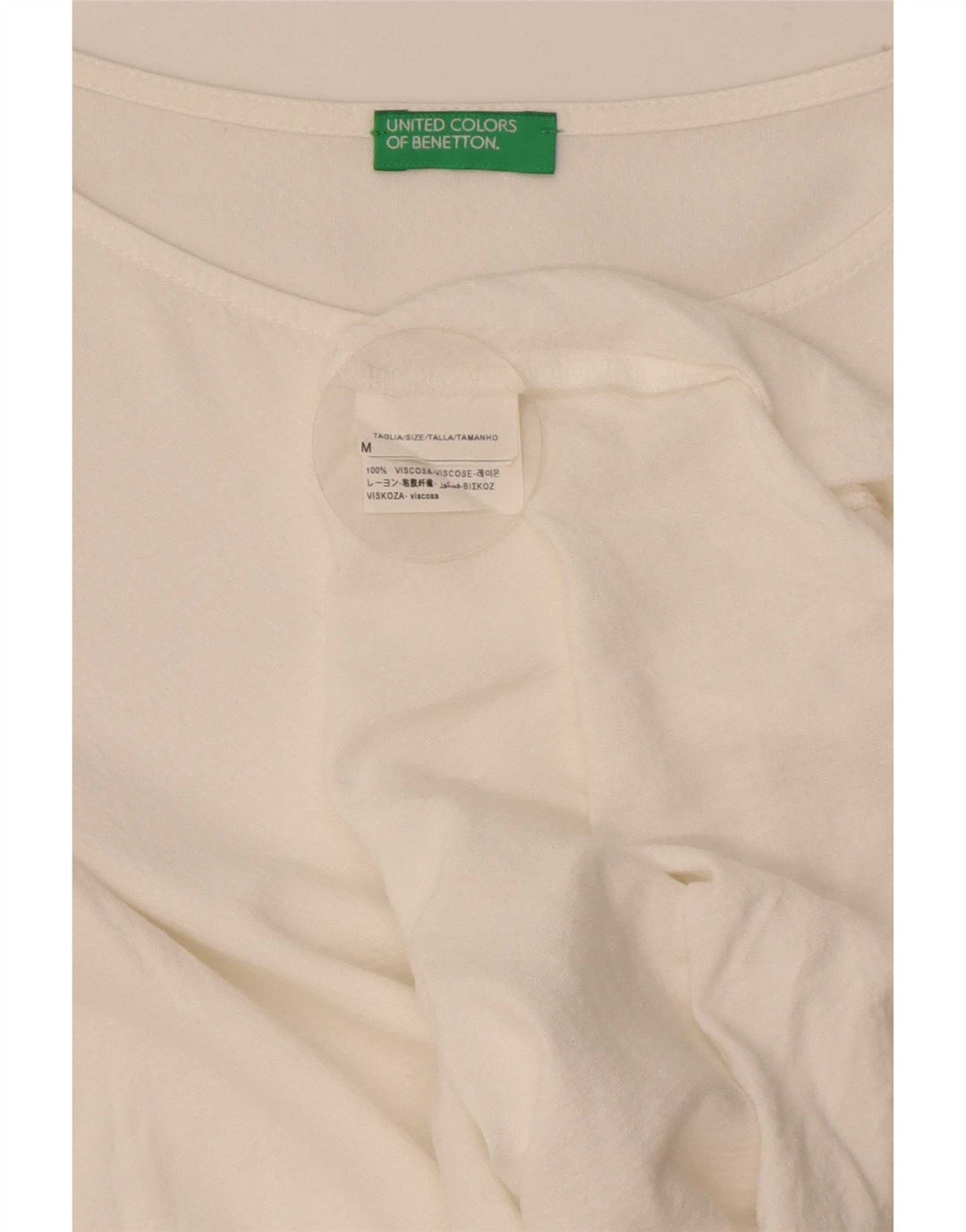 Benetton Dame 3/4 ærmet bluse Top UK 14 Medium White Viscose
