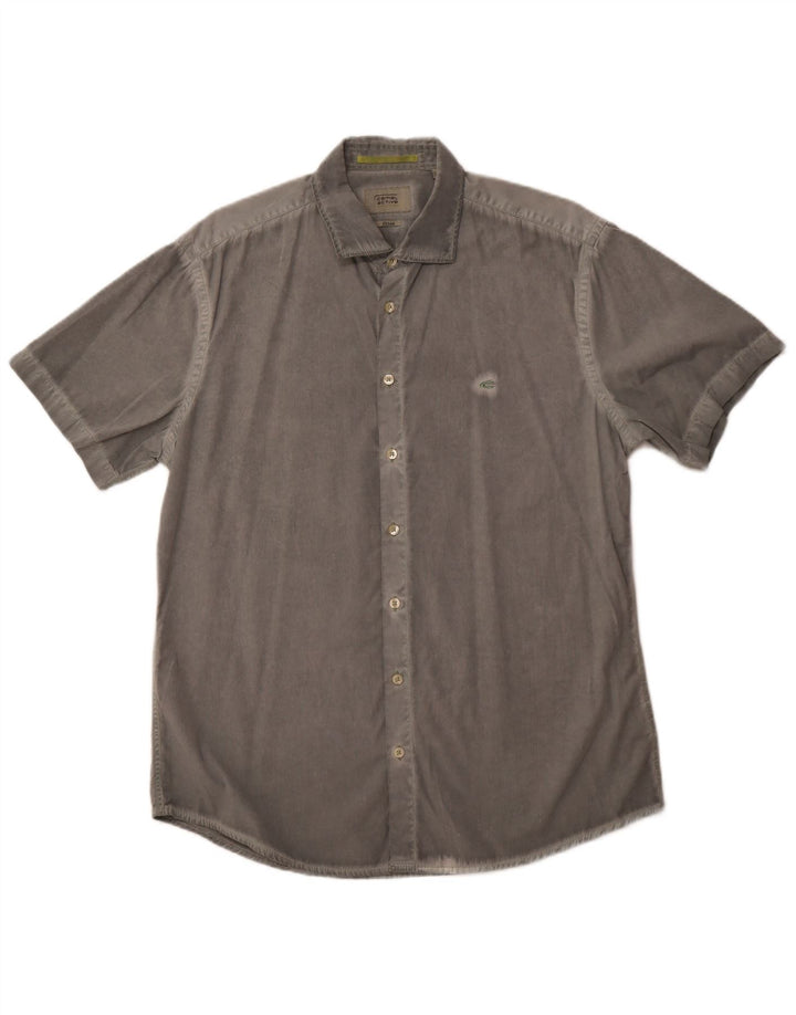 CAMEL ACTIVE Mens Fitted Short Sleeve Shirt Large Grey Cotton