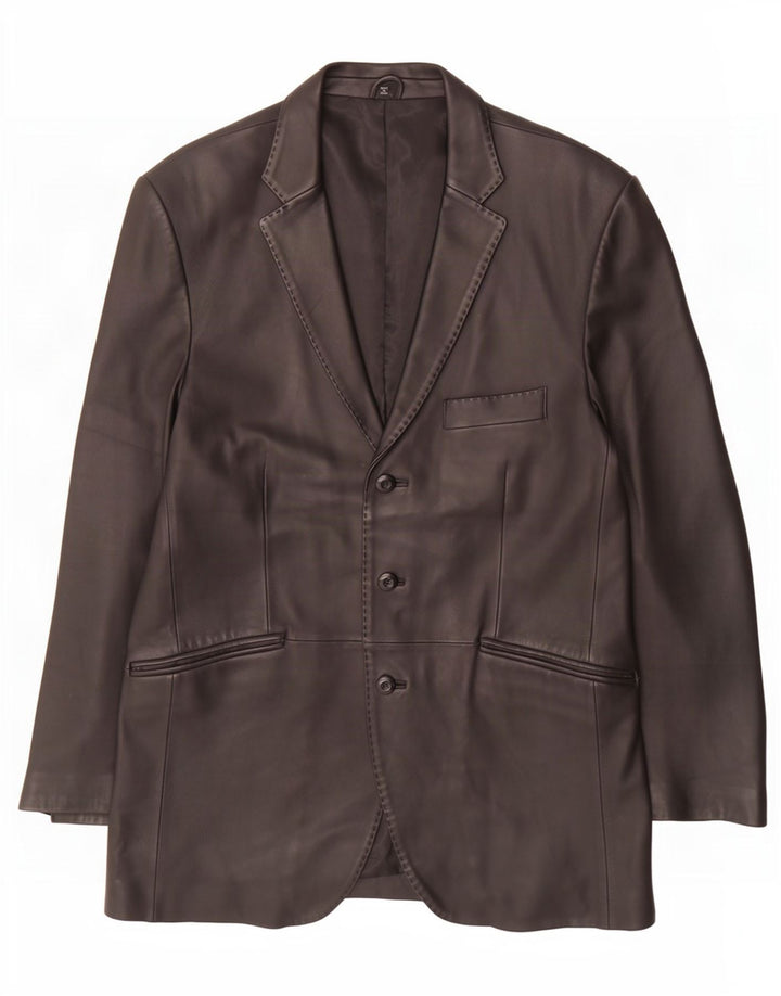 Ben Sherman Herre 3-knaps læderblazerjakke UK 40 Large Black