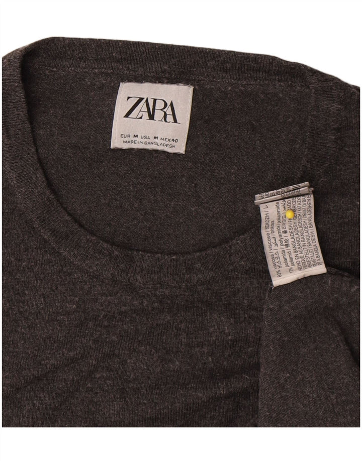 Zara sweater med rund hals til kvinder UK 14 Medium Grey Flecked Viscose