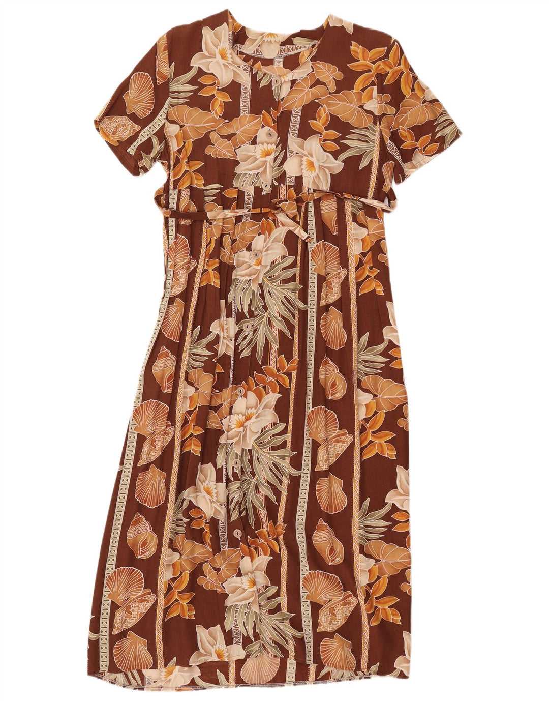 Vintage Dame Maxi Kjole UK 12 Medium Brown Floral