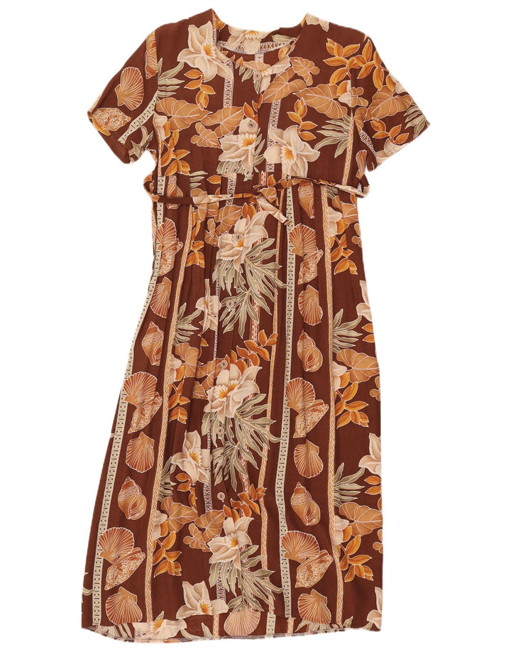 Vintage Dame Maxi Kjole UK 12 Medium Brown Floral