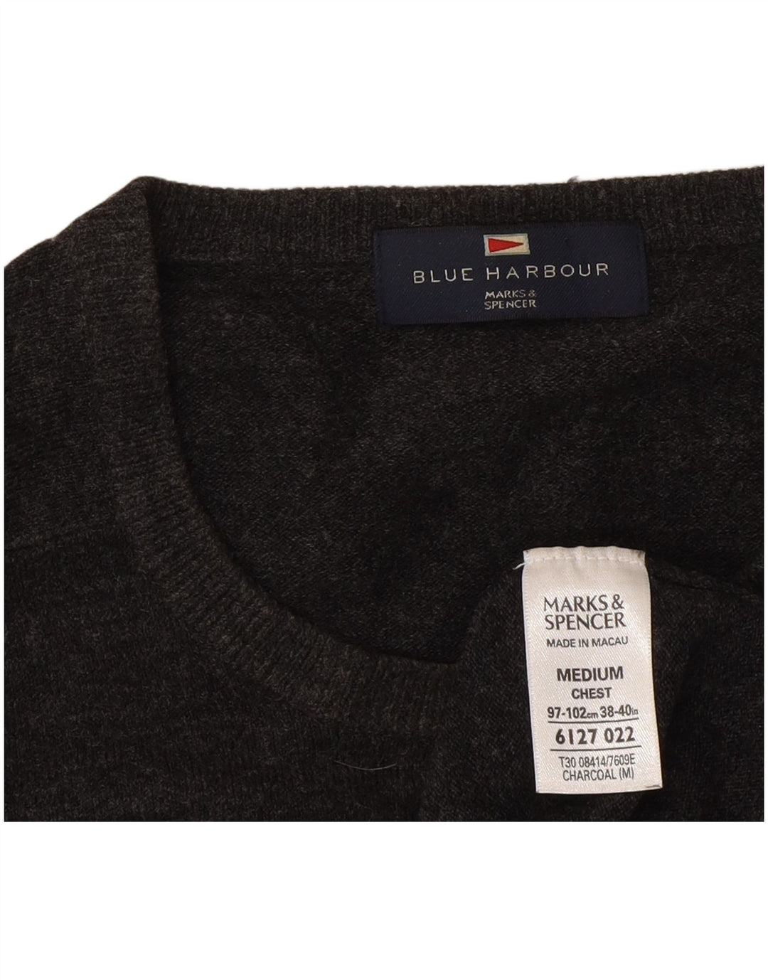Marks & Spencer Herre sweater med rund hals, mellemgrå akryl
