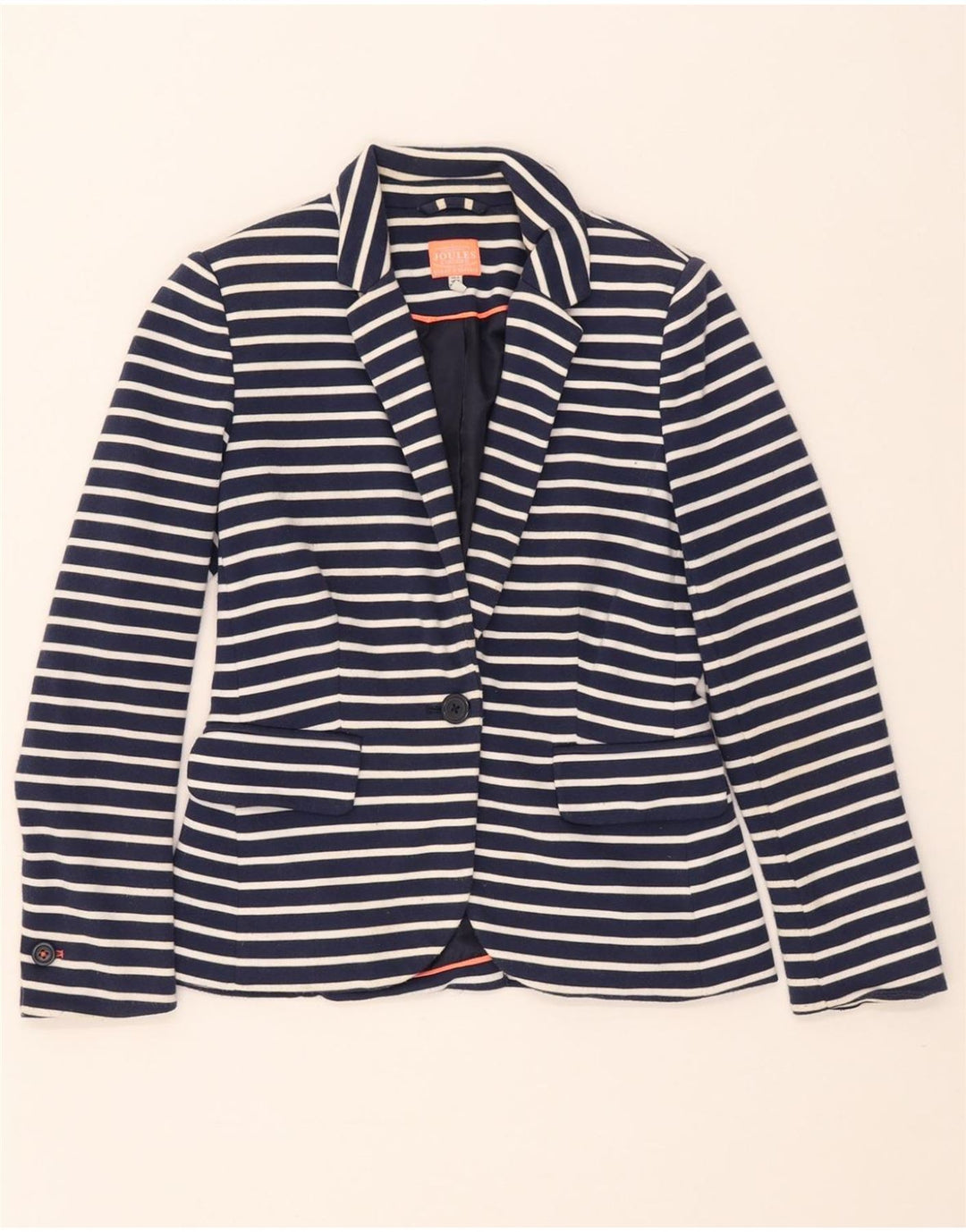 Joules Dame 1-knaps blazerjakke UK 6 XS Marineblå stribet polyester