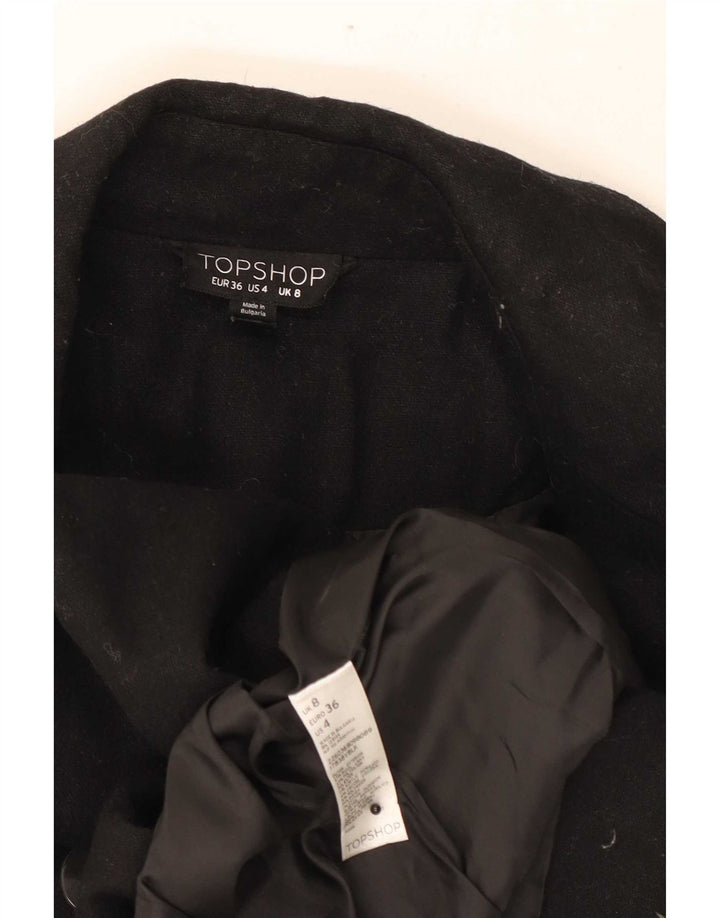 Topshop Dame Double Breasted Blazer Jacket UK 8 Small Black Wool