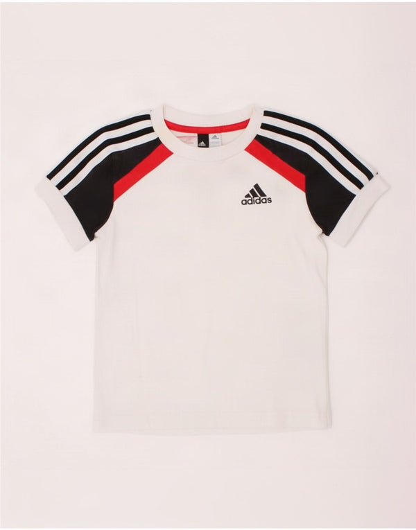 Adidas Boys Graphic T-Shirt Top 5-6 Years White Colourblock Cotton