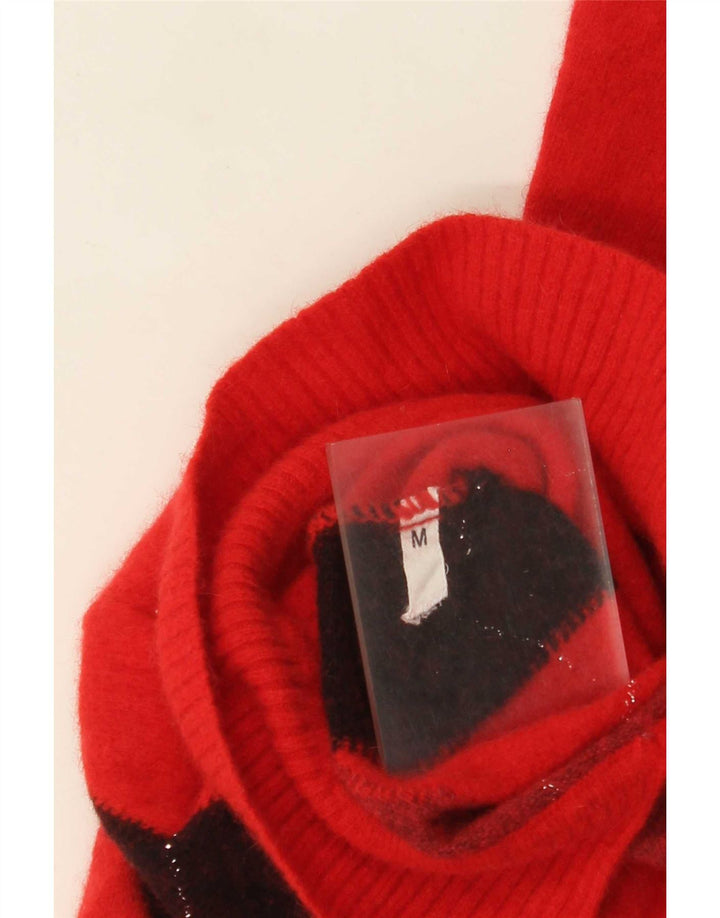 Vintage Dame Polo Neck Jumper Sweater UK 14 Medium Red Argyle/Diamond
