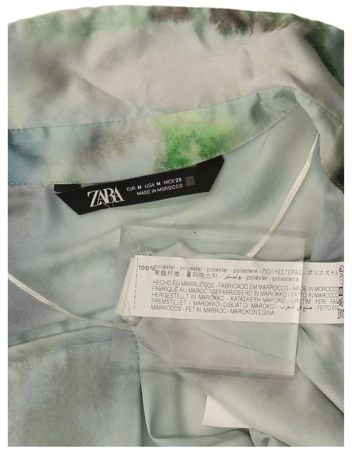 Zara Dame Oversized Shirt Bluse UK 14 Medium Green Tie Dye Polyester
