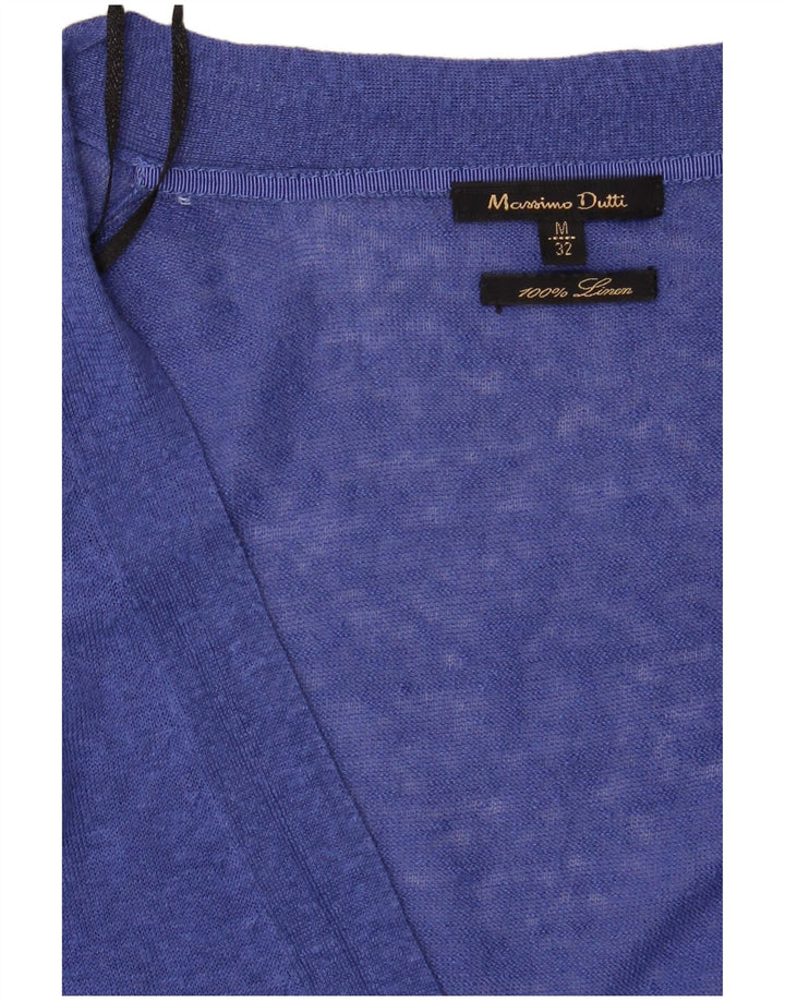 Massimo Dutti Dame Cardigan Sweater UK 12 Medium Blue Linen