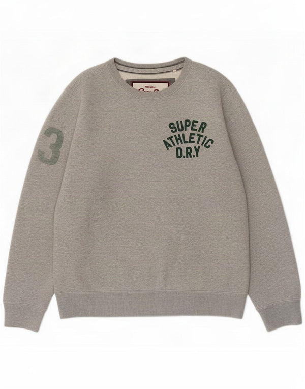 Superdry Mens Graphic Sweatshirt Jumper Large Grey Flecked Cotton
