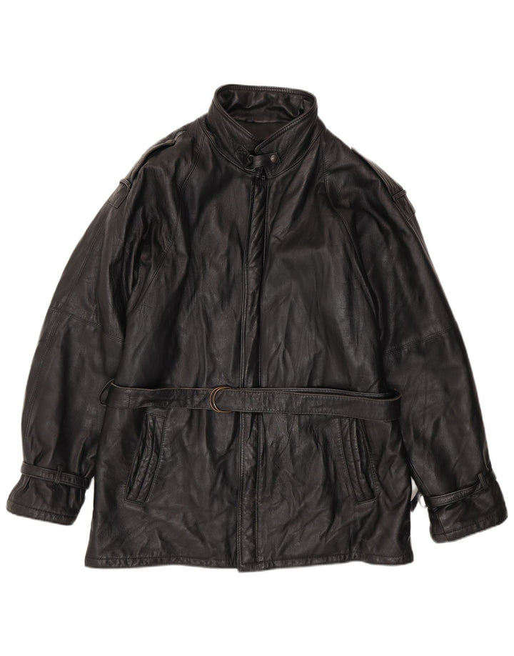 VINTAGE Military Læderjakke til mænd UK 38 Medium Sort Læder