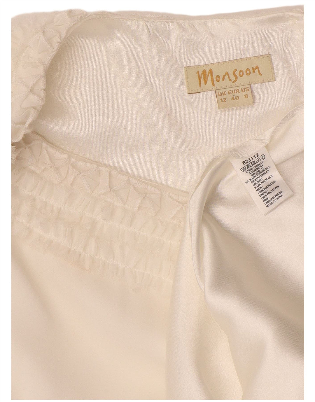 MONSOON Womens Ruffle 3/4 Sleeve Shift Dress UK 12 Medium Off White