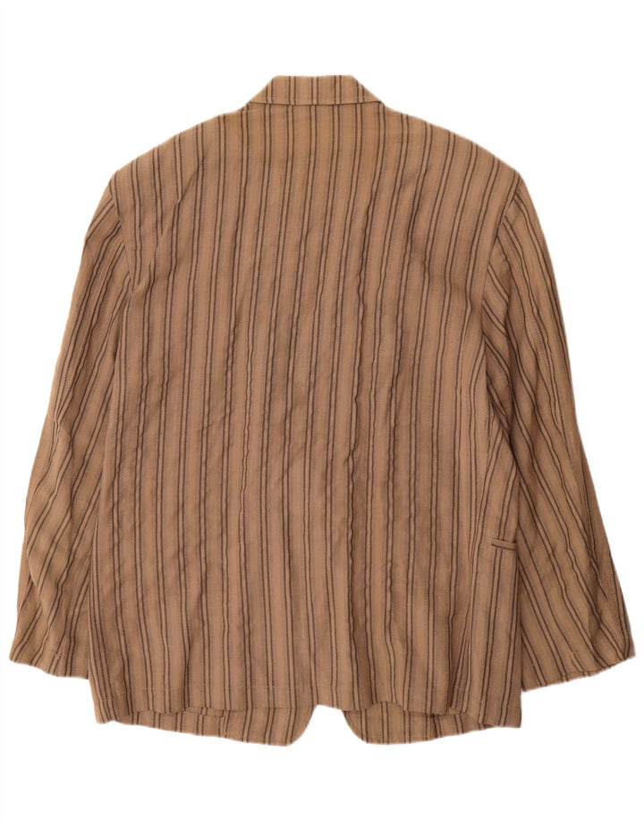 VINTAGE Mens 2 Button Blazer Jacket UK 40 Large Brown Striped Viscose